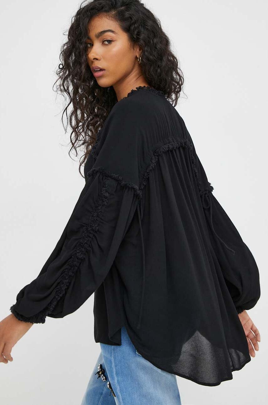 MUNTHE bluza femei, culoarea negru, neted