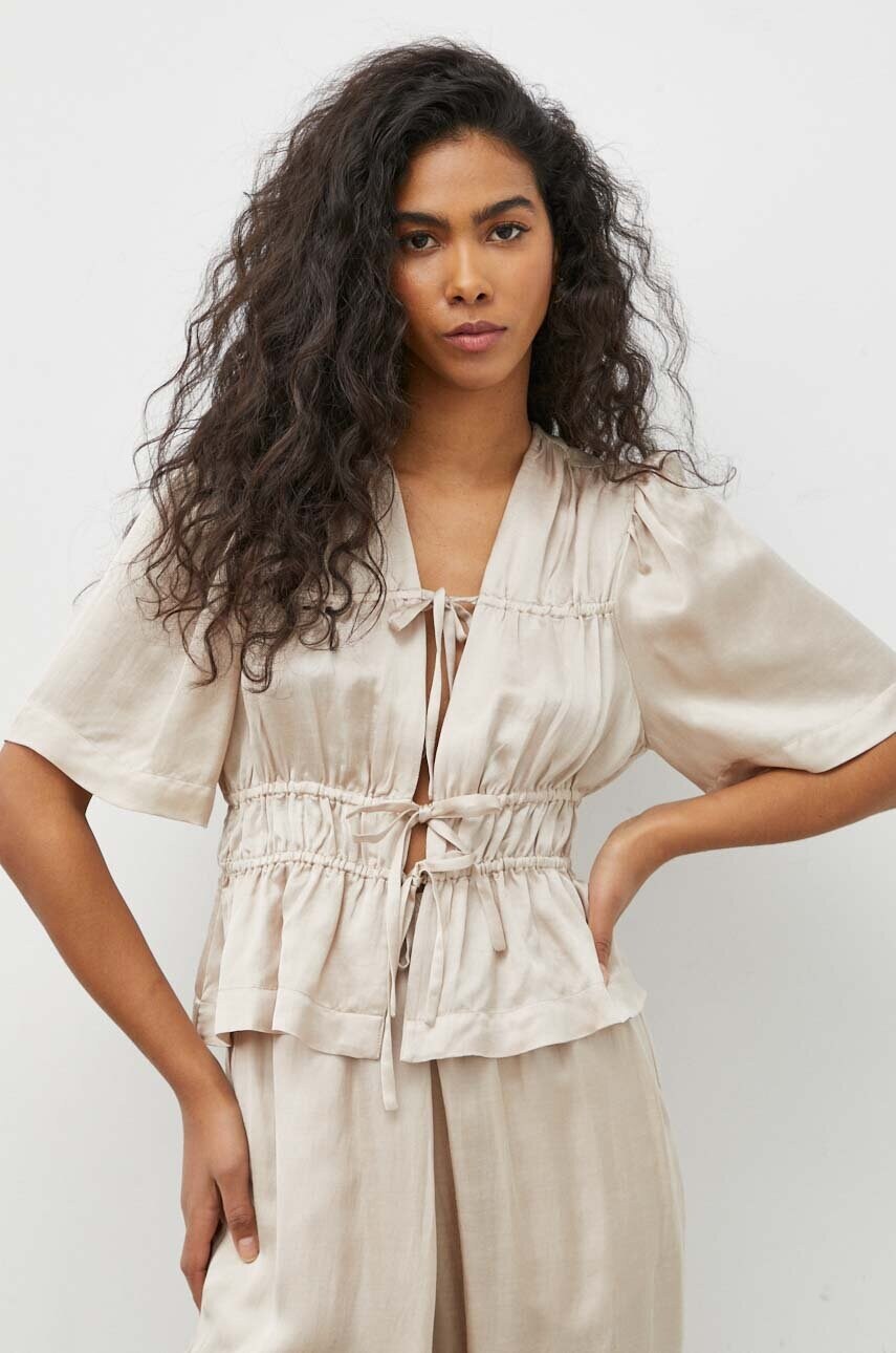 MUNTHE bluza din amestec de in culoarea bej, neted