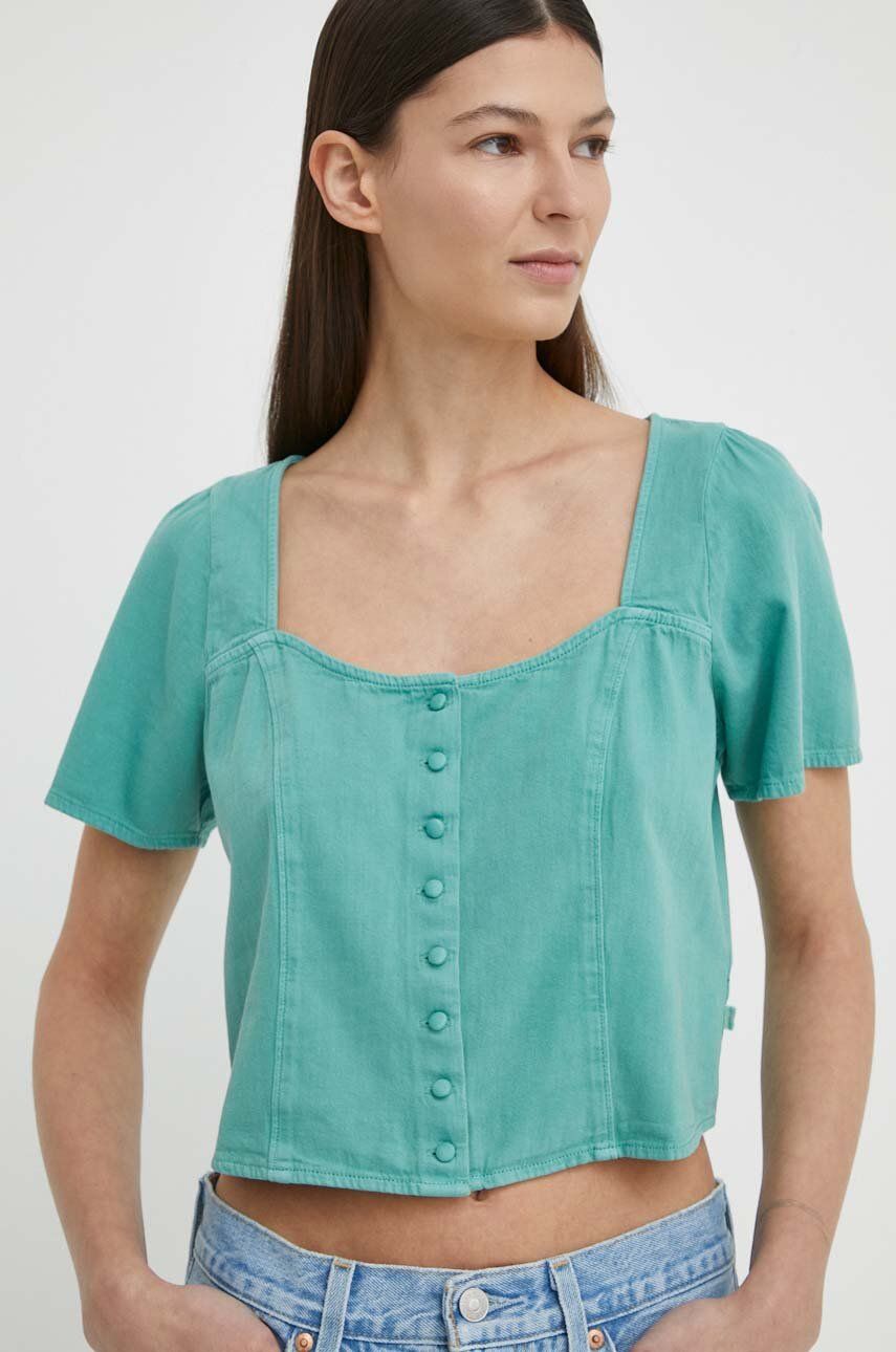 Levi's bluza subtire de blugi femei, culoarea verde, neted