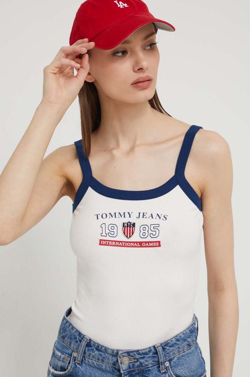 Tommy Jeans body Archive Games femei, culoarea bej