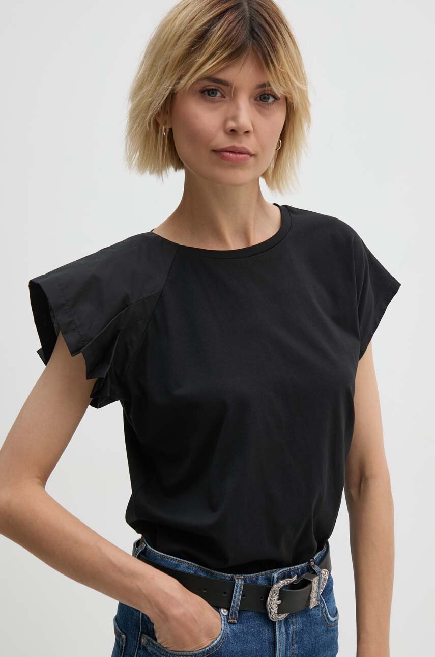 

Памучна тениска Sisley в черно 33D6L106C, Черен