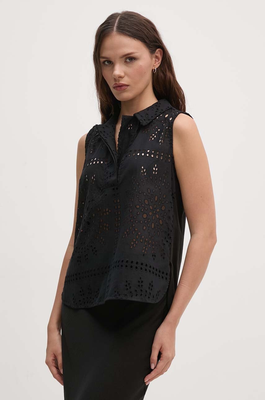 Sandro Ferrone bluza din bumbac femei, culoarea negru, neted, SFS14XBDBOOGABO