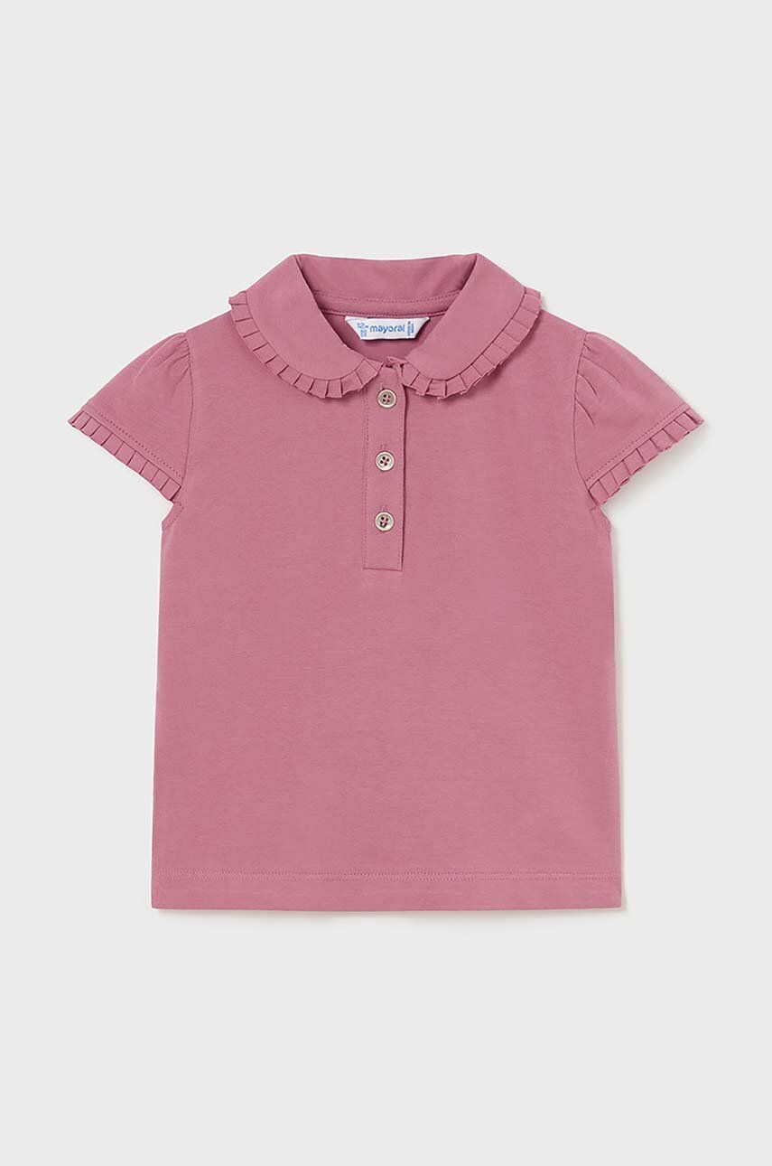 Mayoral tricou polo pentru copii culoarea roz, cu guler