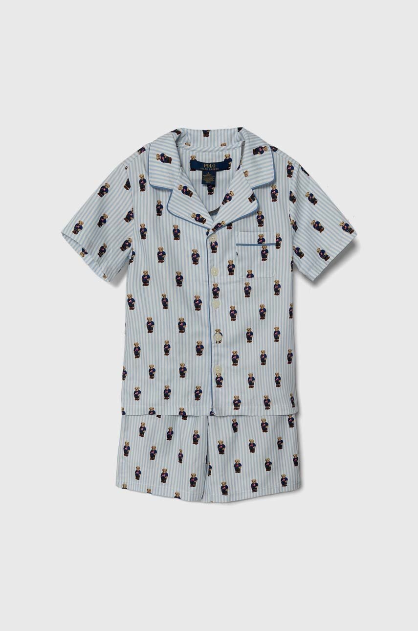 

Детска памучна пижама Polo Ralph Lauren в синьо с десен, Син
