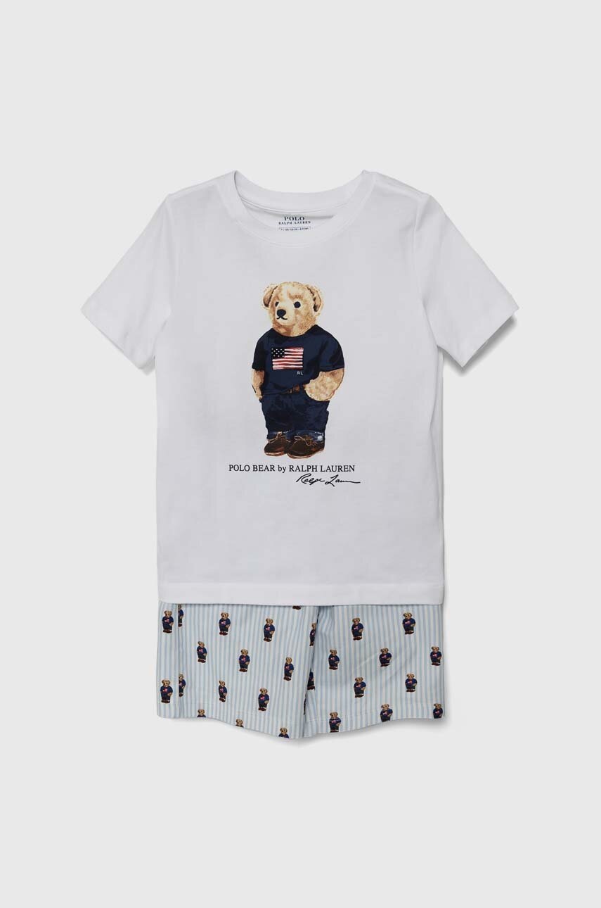 

Детска памучна пижама Polo Ralph Lauren в синьо с десен, Син