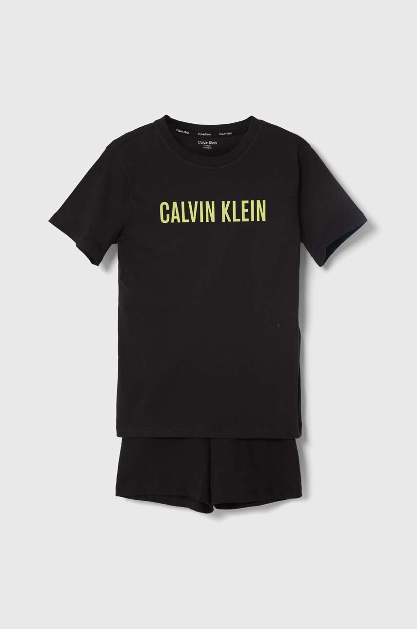 

Детска памучна пижама Calvin Klein Underwear в черно с принт, Черен