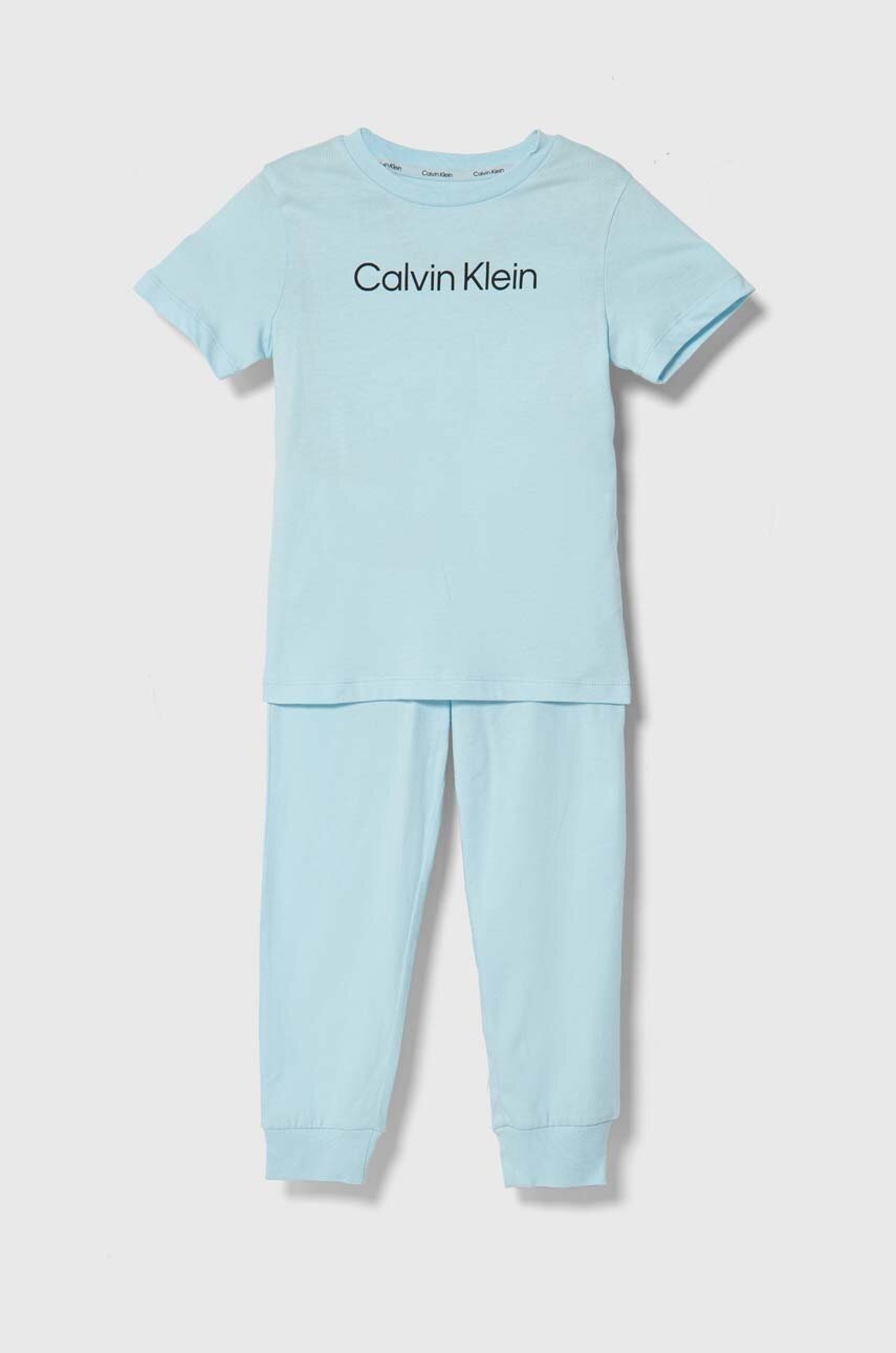 

Детска памучна пижама Calvin Klein Underwear в синьо с принт, Син