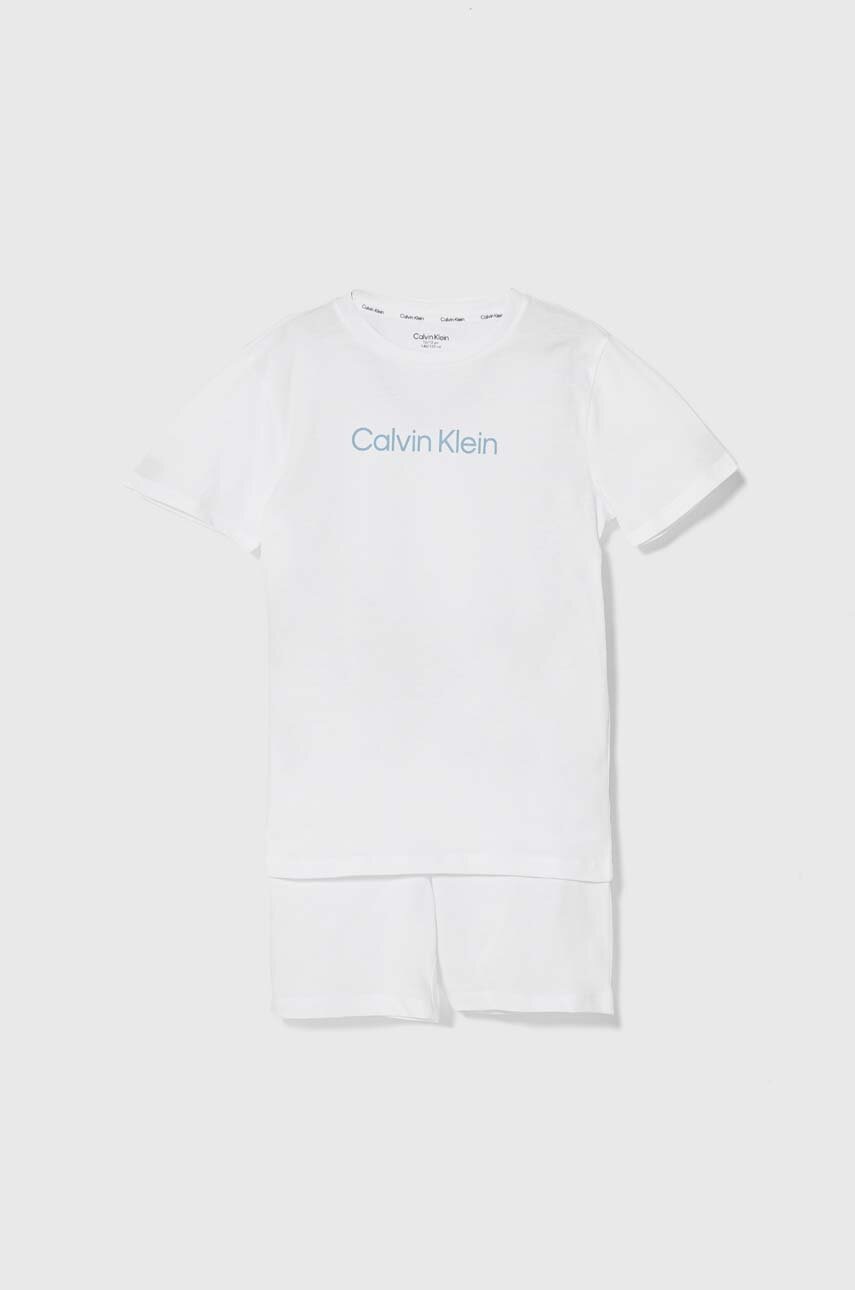 

Детска памучна пижама Calvin Klein Underwear в бяло с принт, Бял