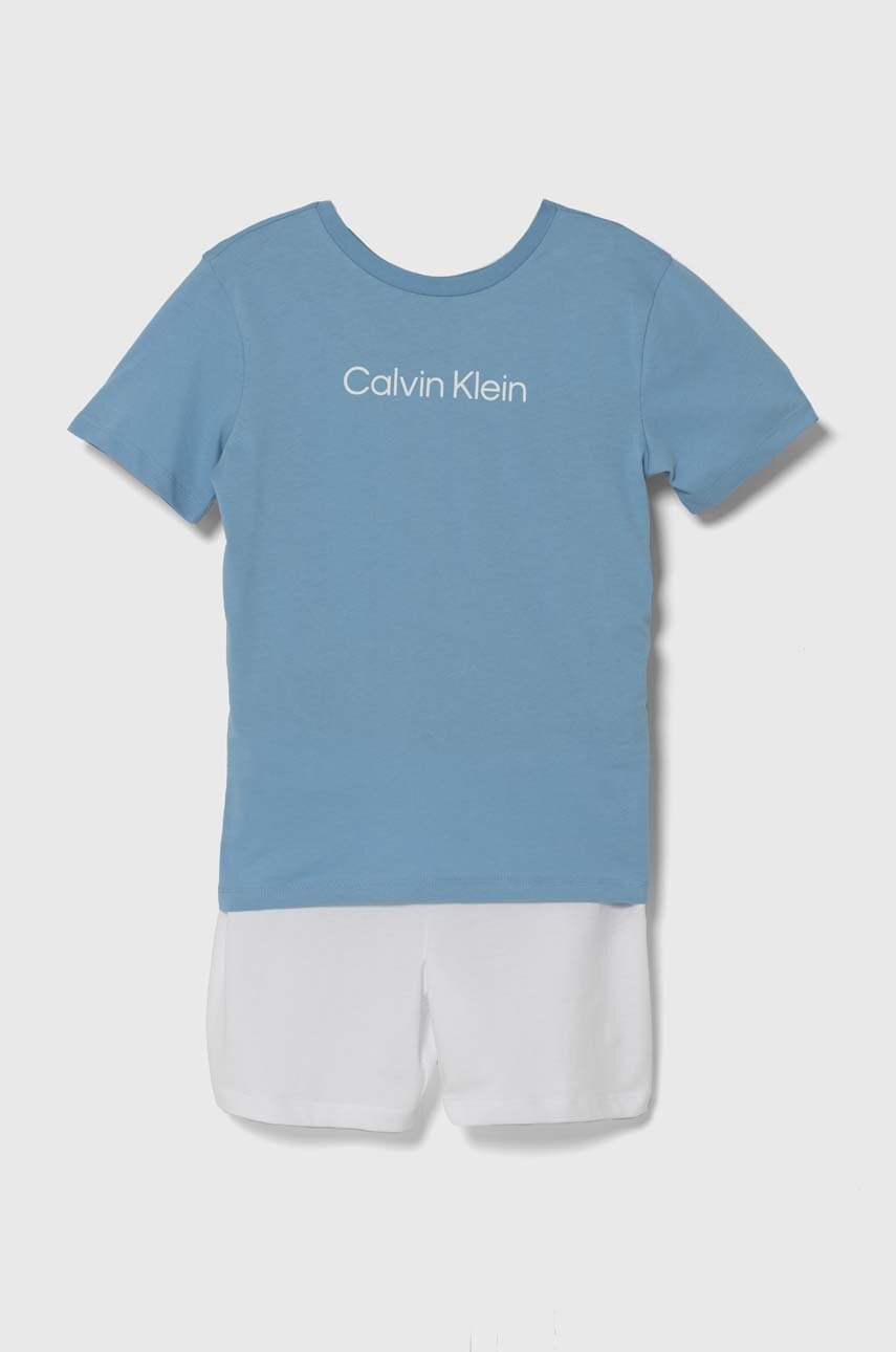 

Детска памучна пижама Calvin Klein Underwear в синьо с принт, Син