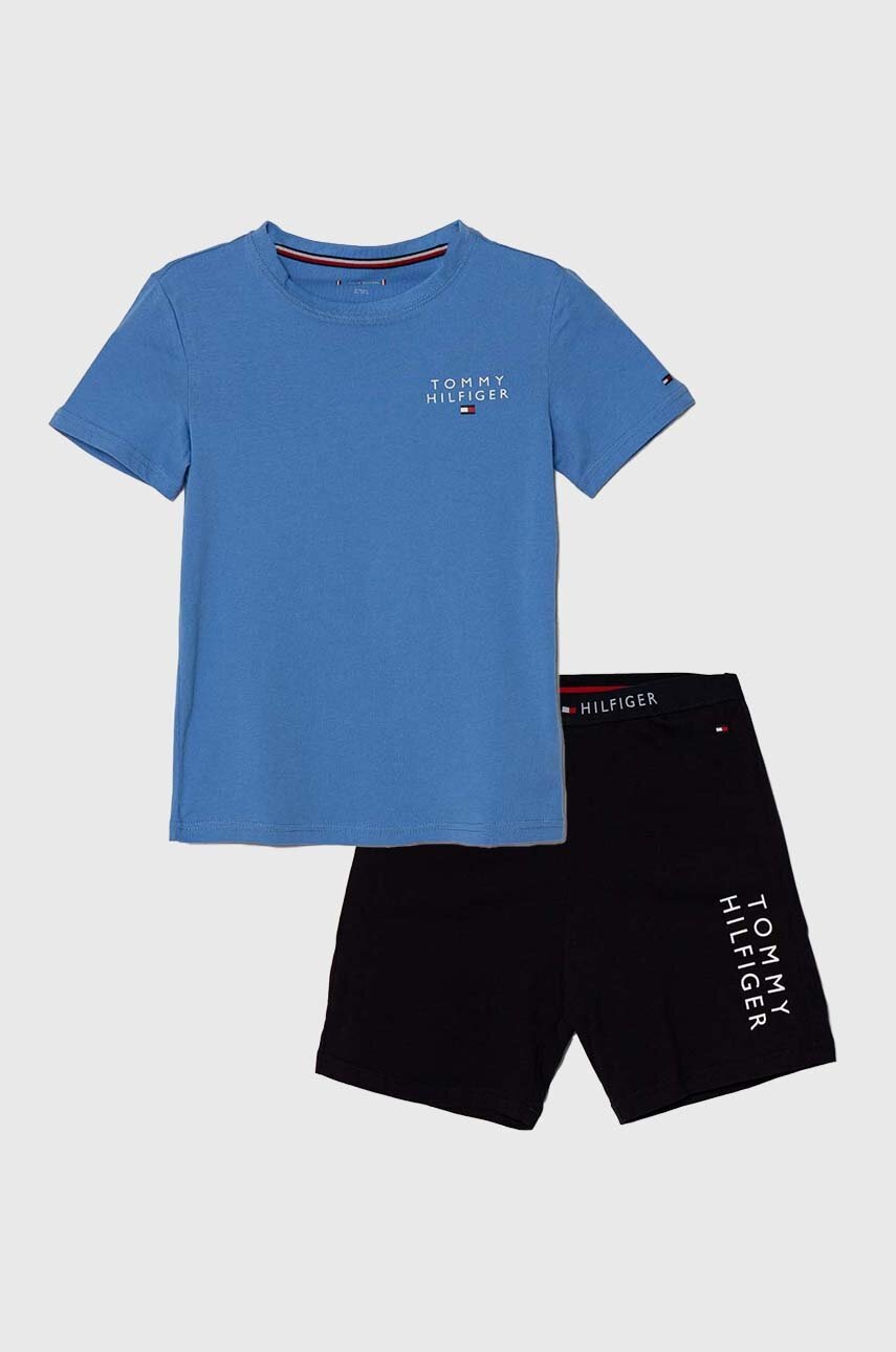 

Детска памучна пижама Tommy Hilfiger в синьо с принт, Син