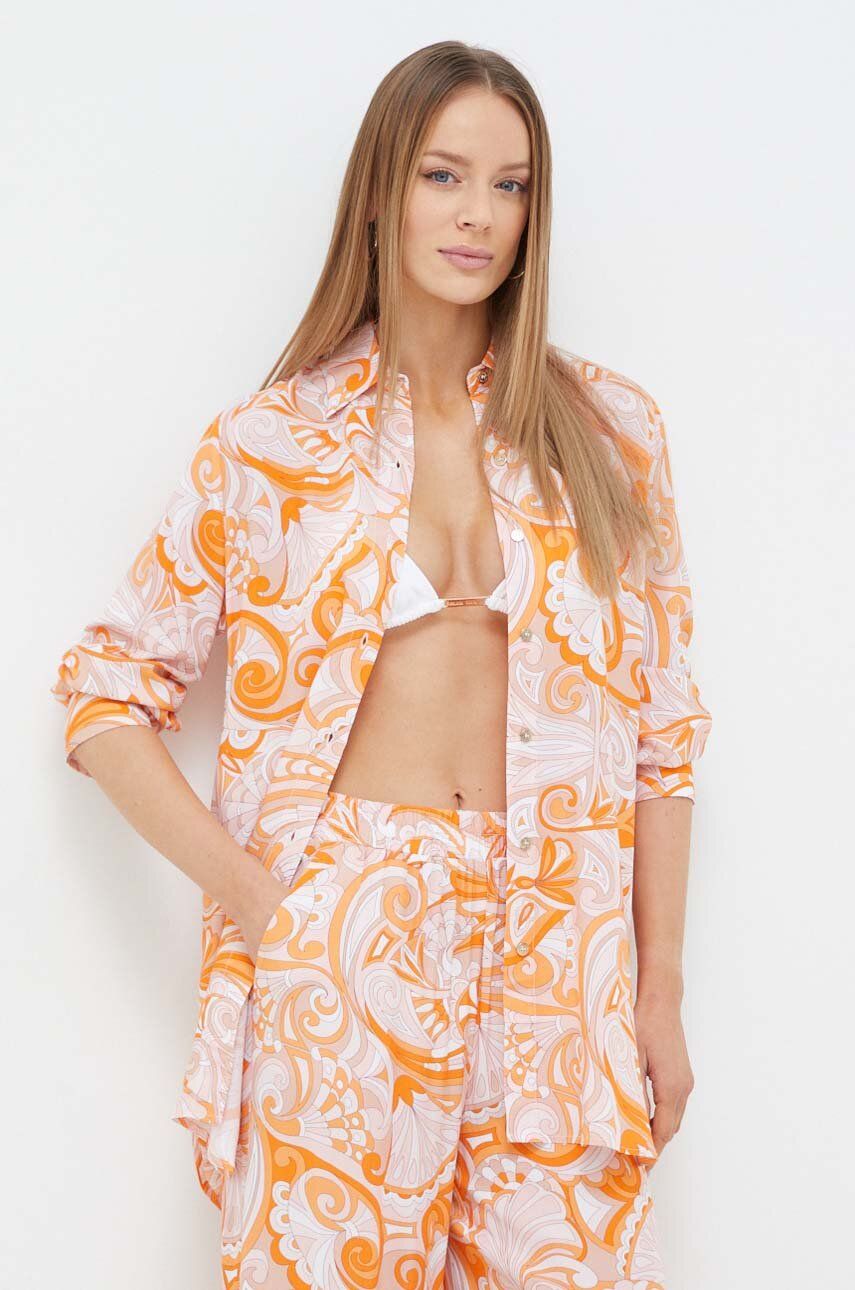 Levně Plážová košile Karl Lagerfeld Paige oranžová barva