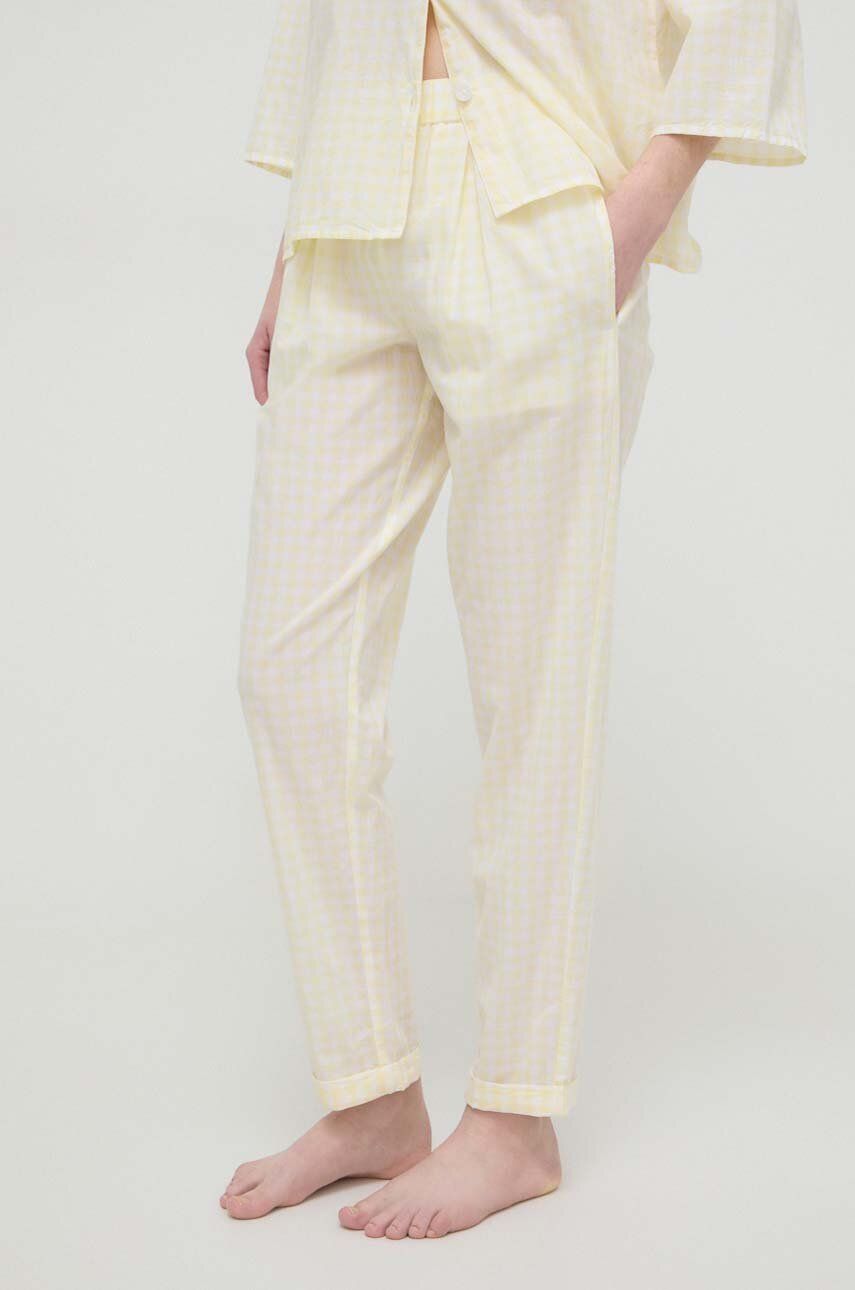 United Colors of Benetton pantaloni pijama bumbac culoarea galben, bumbac