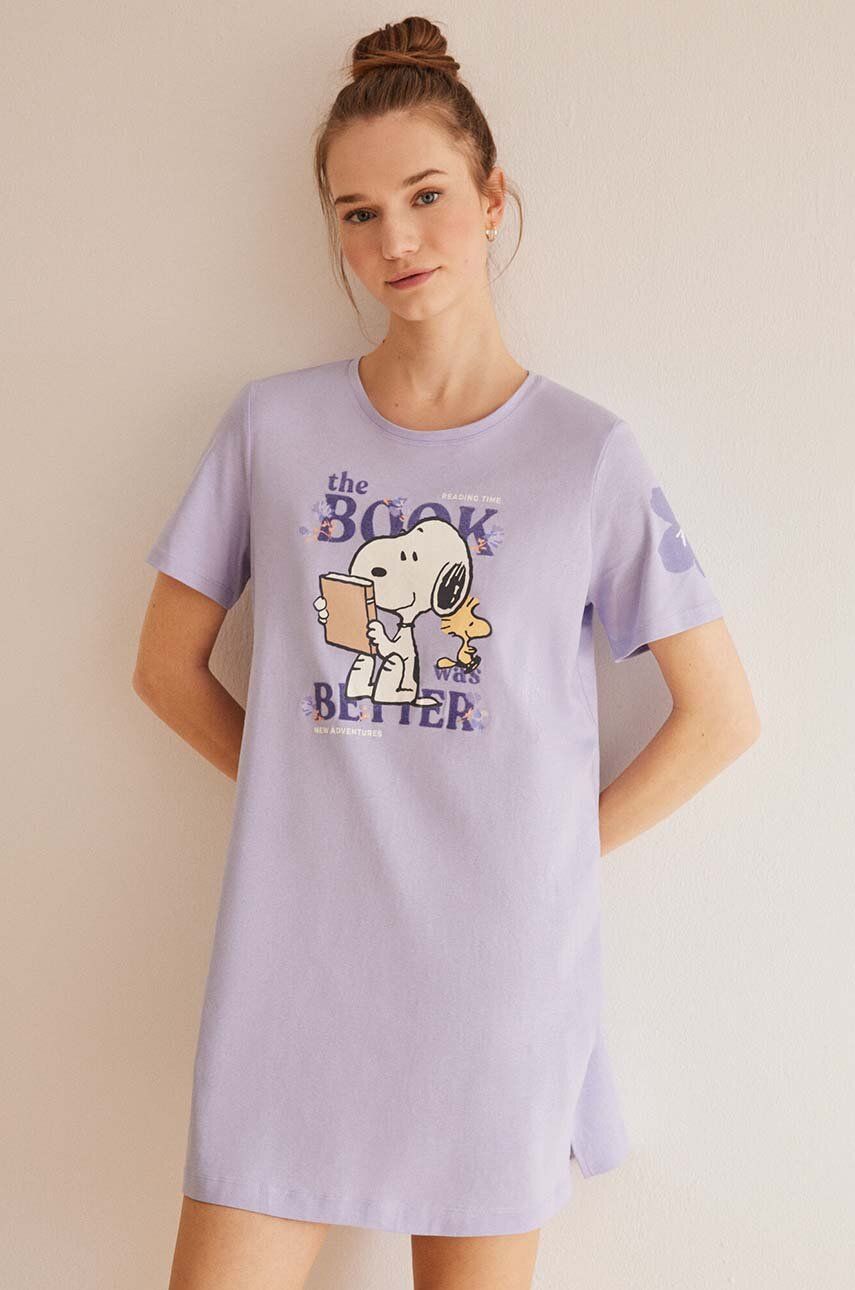 women'secret cămașă de noapte din bumbac Snoopy culoarea violet, bumbac