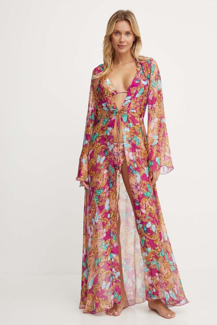 

Плажна наметка с коприна Guess в розово, Розов