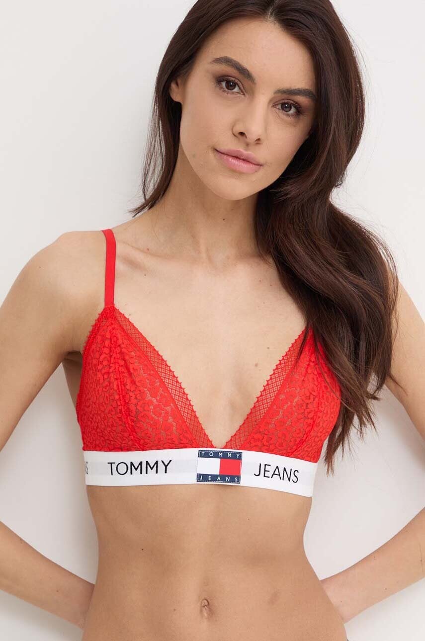 Tommy Jeans sutien culoarea rosu, dantela, neted, UW0UW05156