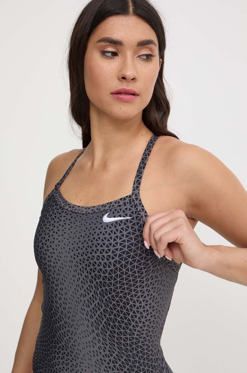 Суцільний купальник Nike Hydrastrong Delta колір сірий м`яка чашечка 