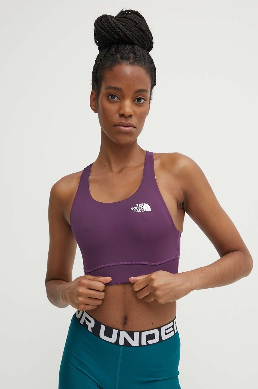 The North Face sutien sport reversibil Flex culoarea violet, neted, NF0A886QWI81