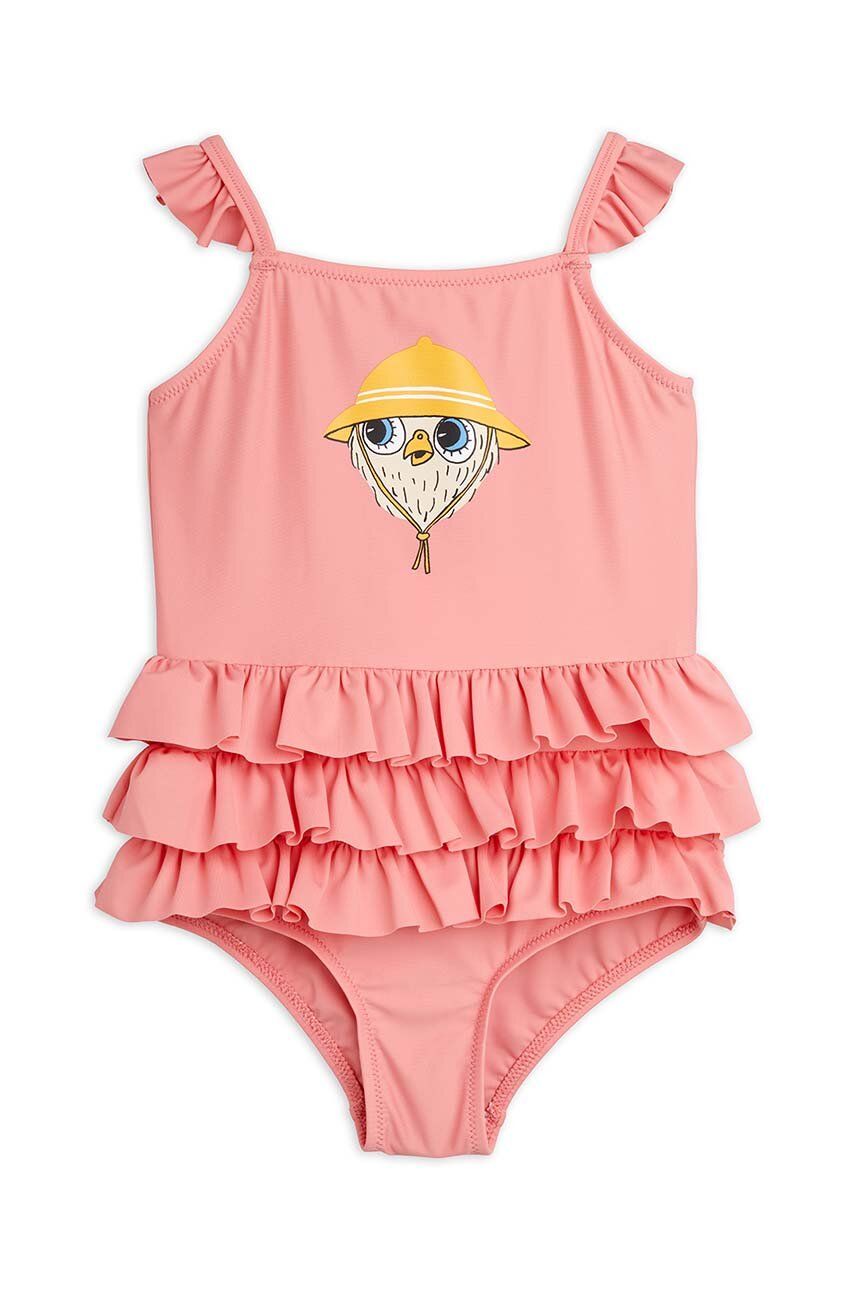 Levně Jednodílné dětské plavky Mini Rodini Owl růžová barva