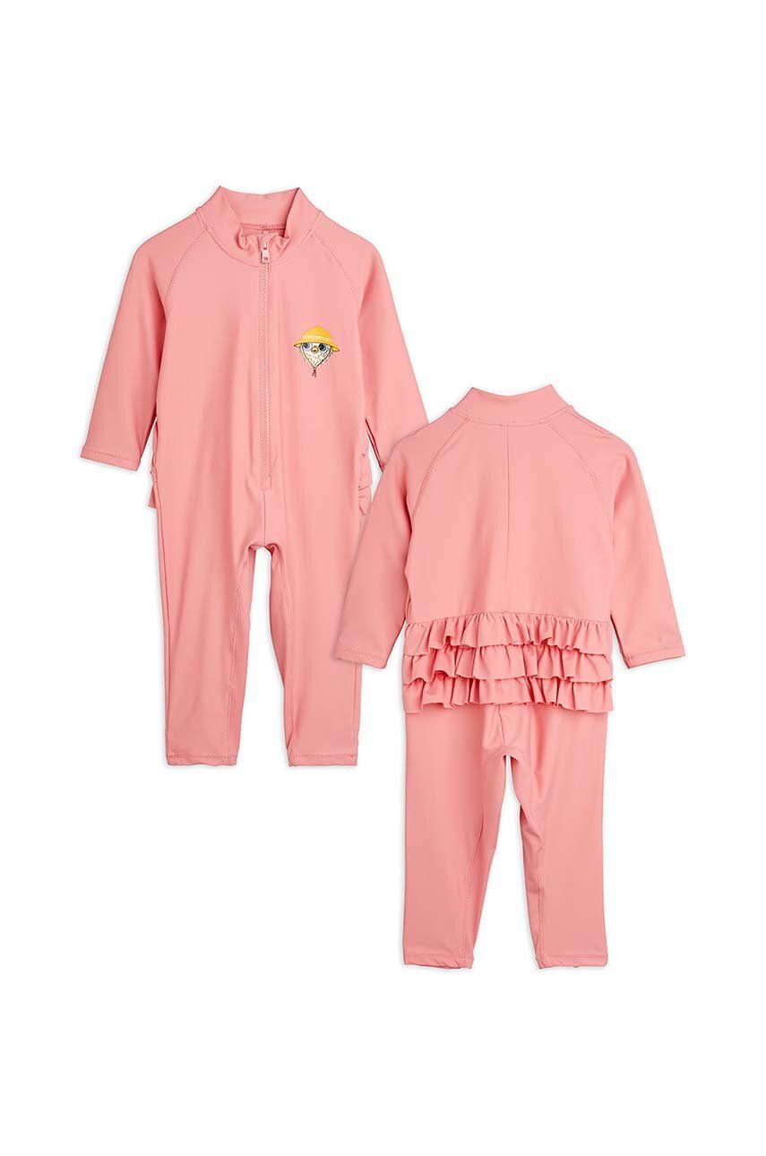 Mini Rodini costum de baie pentru bebeluși Owl culoarea roz