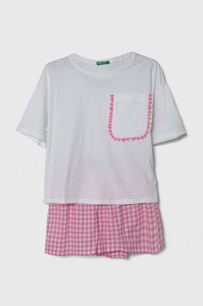 United Colors of Benetton pijamale de bumbac pentru copii culoarea alb, modelator