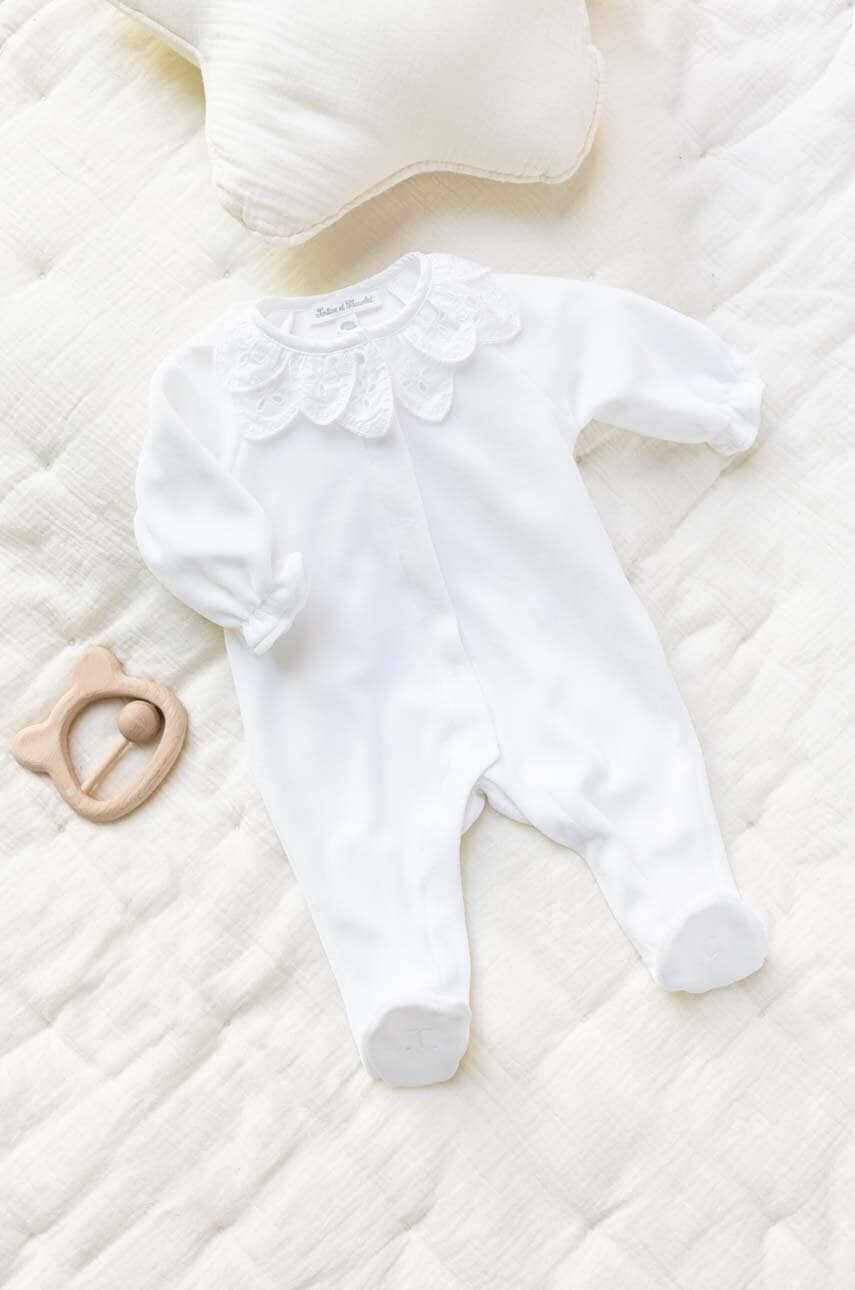 Tartine et Chocolat costum bebe culoarea alb, neted