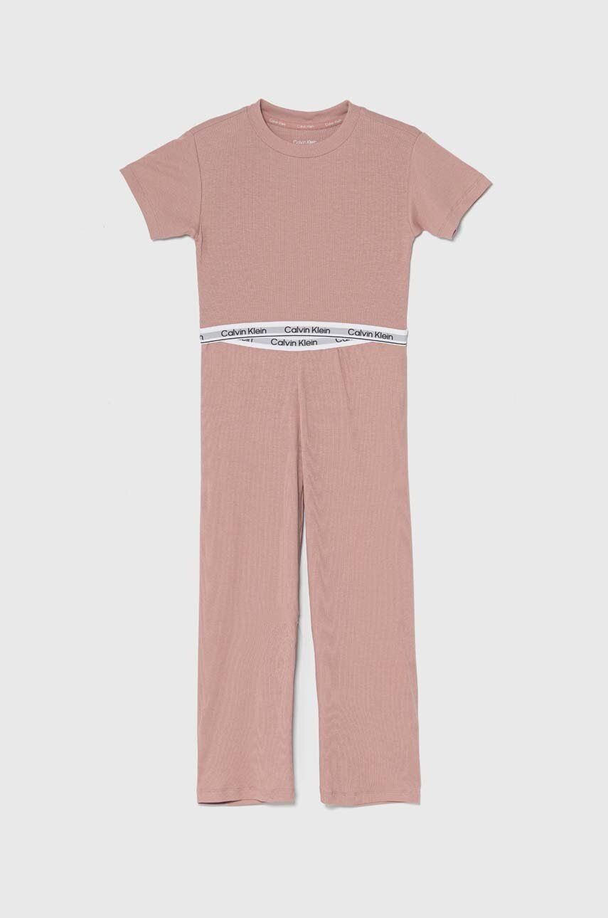 

Детска пижама Calvin Klein Underwear в розово с изчистен дизайн, Розов