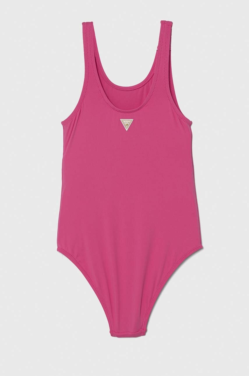 Суцільний дитячий купальник Guess колір рожевий