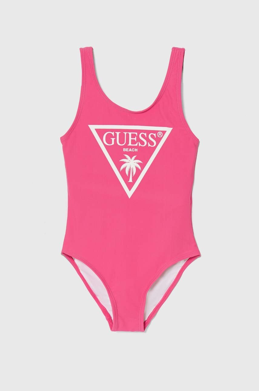 Levně Jednodílné dětské plavky Guess růžová barva