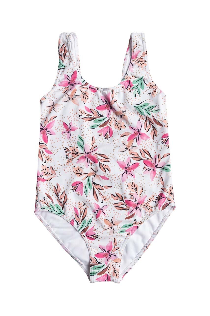 Roxy costum de baie dintr-o bucată pentru copii HAPPY TROPICAL culoarea alb