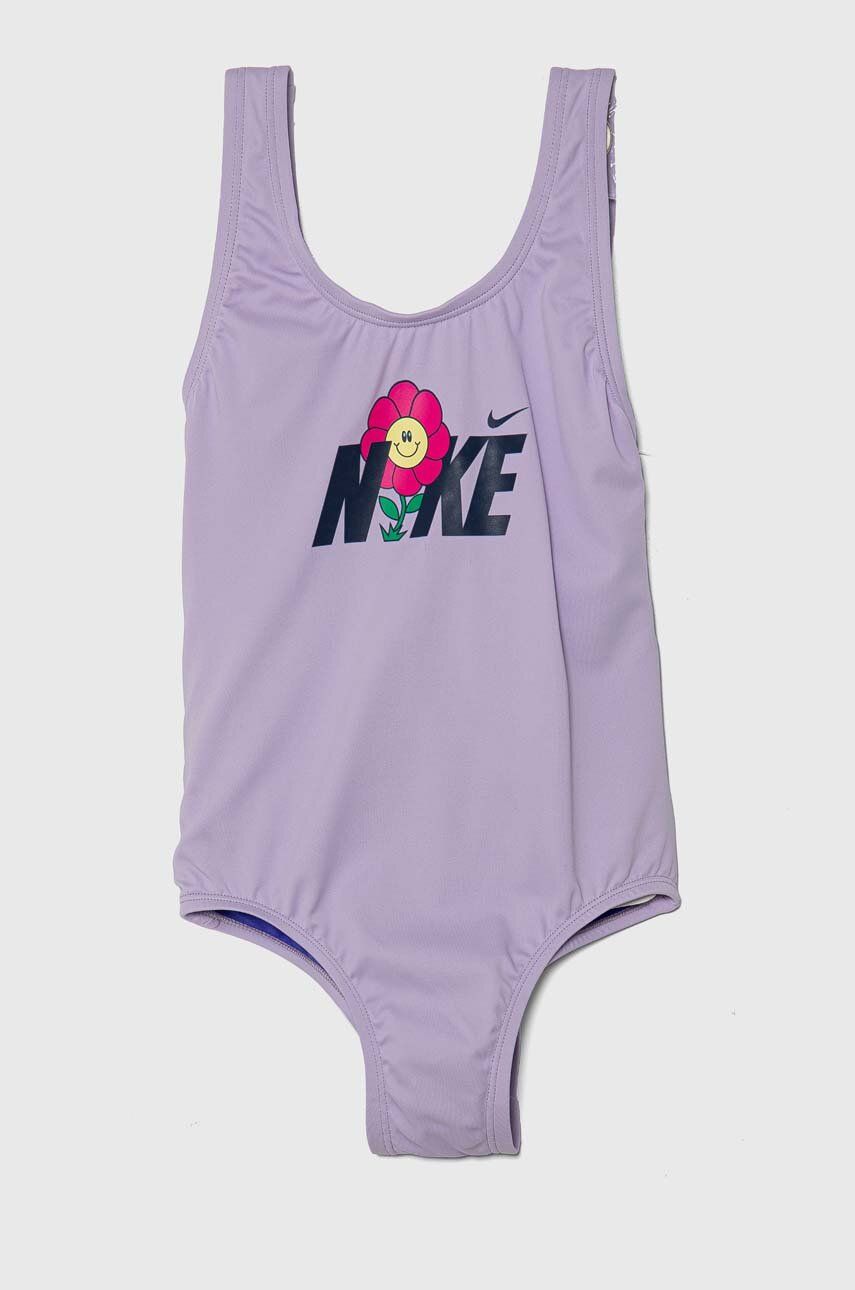 Nike Kids costum de baie dintr-o bucată pentru copii MULTI LOGO culoarea violet