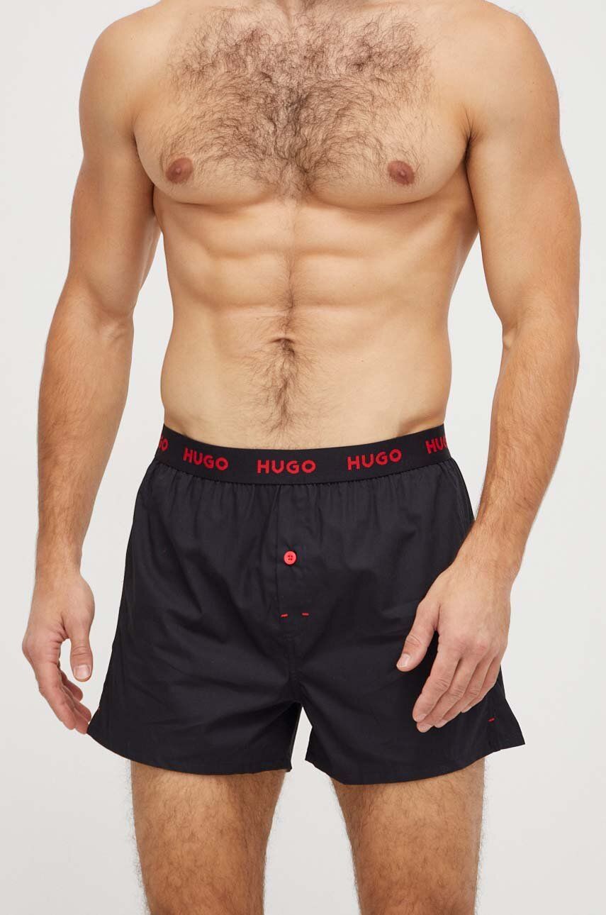 Bavlněné boxerky HUGO 3-pack černá barva