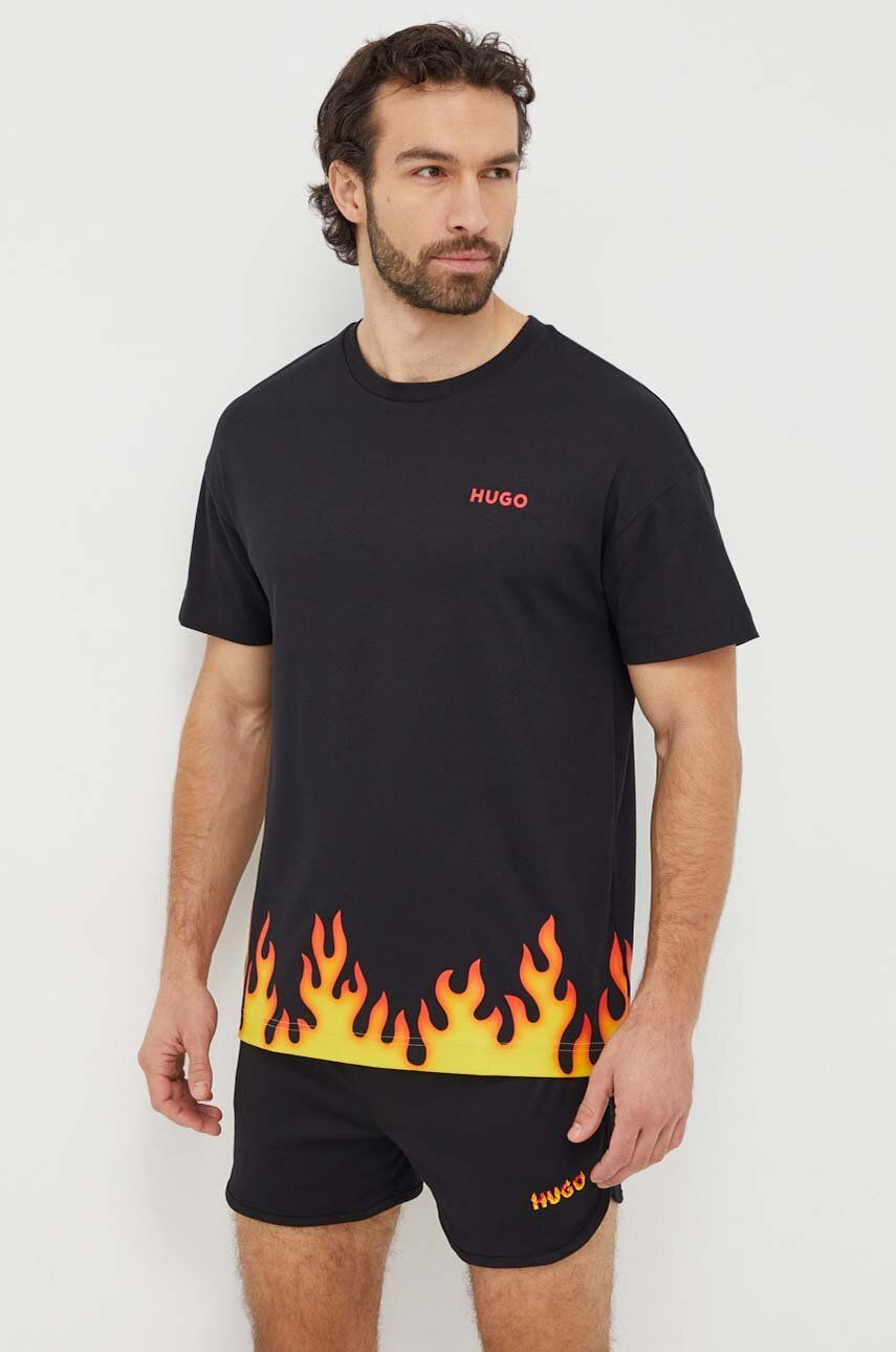 E-shop Bavlněné pyžamo HUGO černá barva, s potiskem