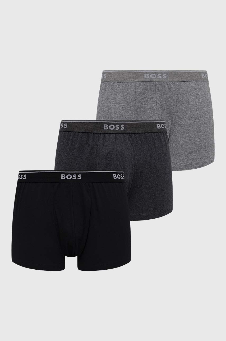 Bavlněné boxerky BOSS 3-pack šedá barva