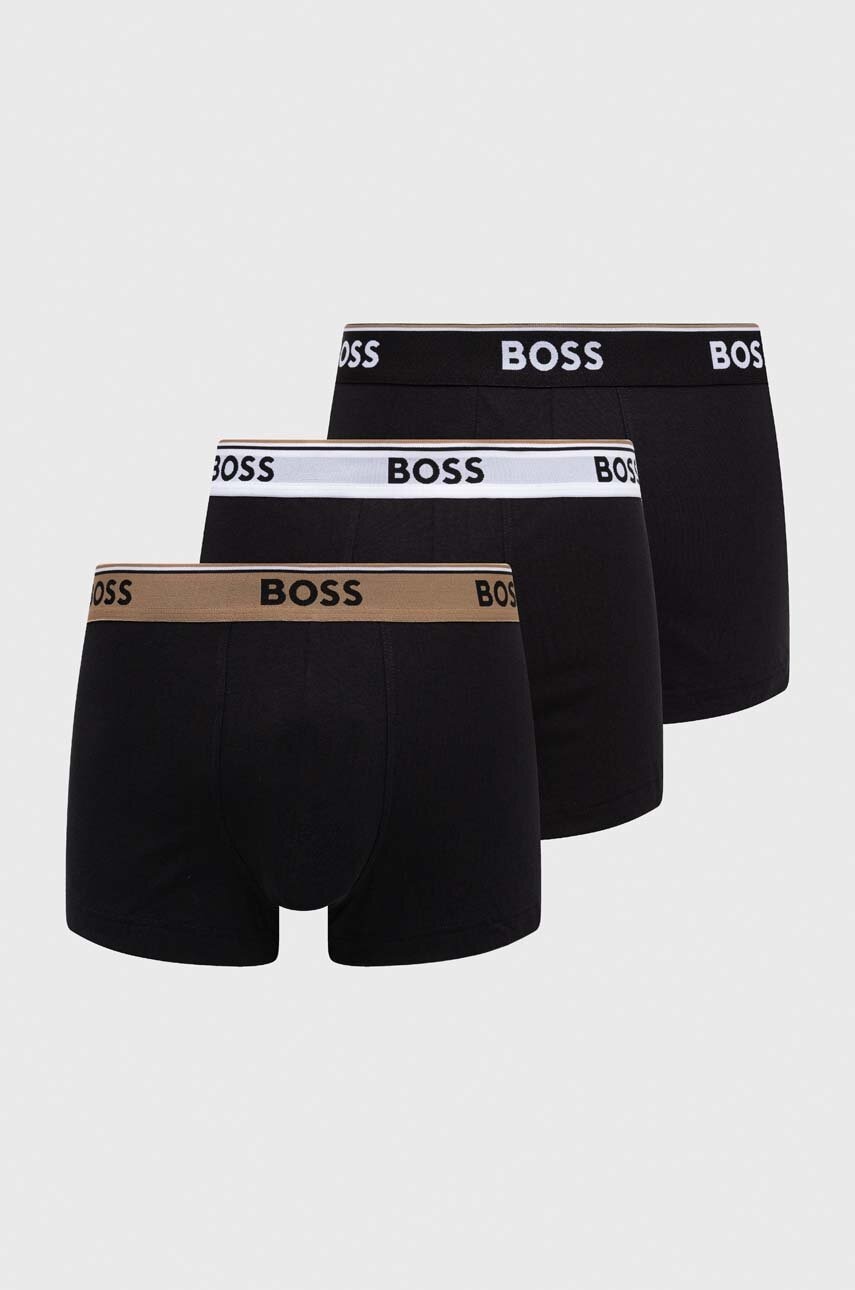 Levně Boxerky BOSS 3-pack pánské, černá barva