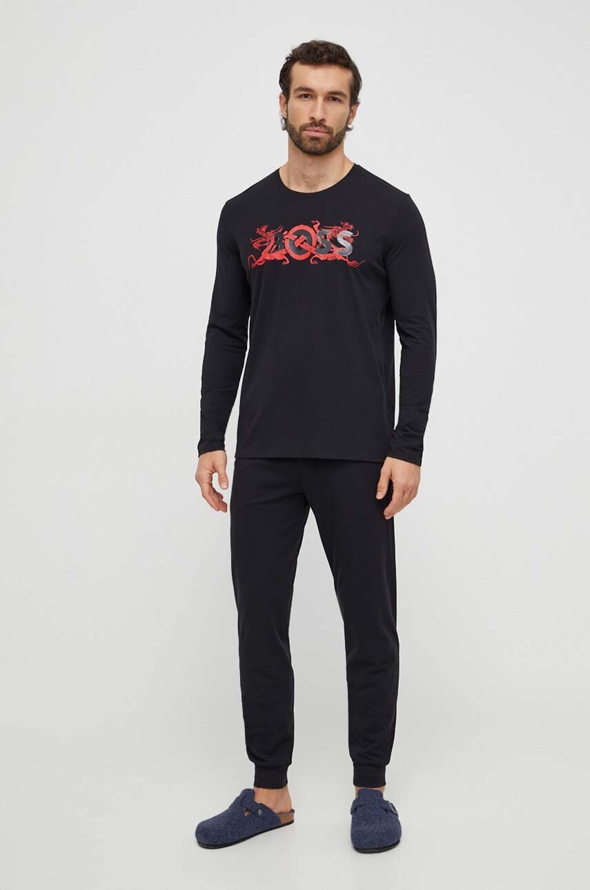 BOSS pijama bărbați, culoarea negru, cu imprimeu 50514892