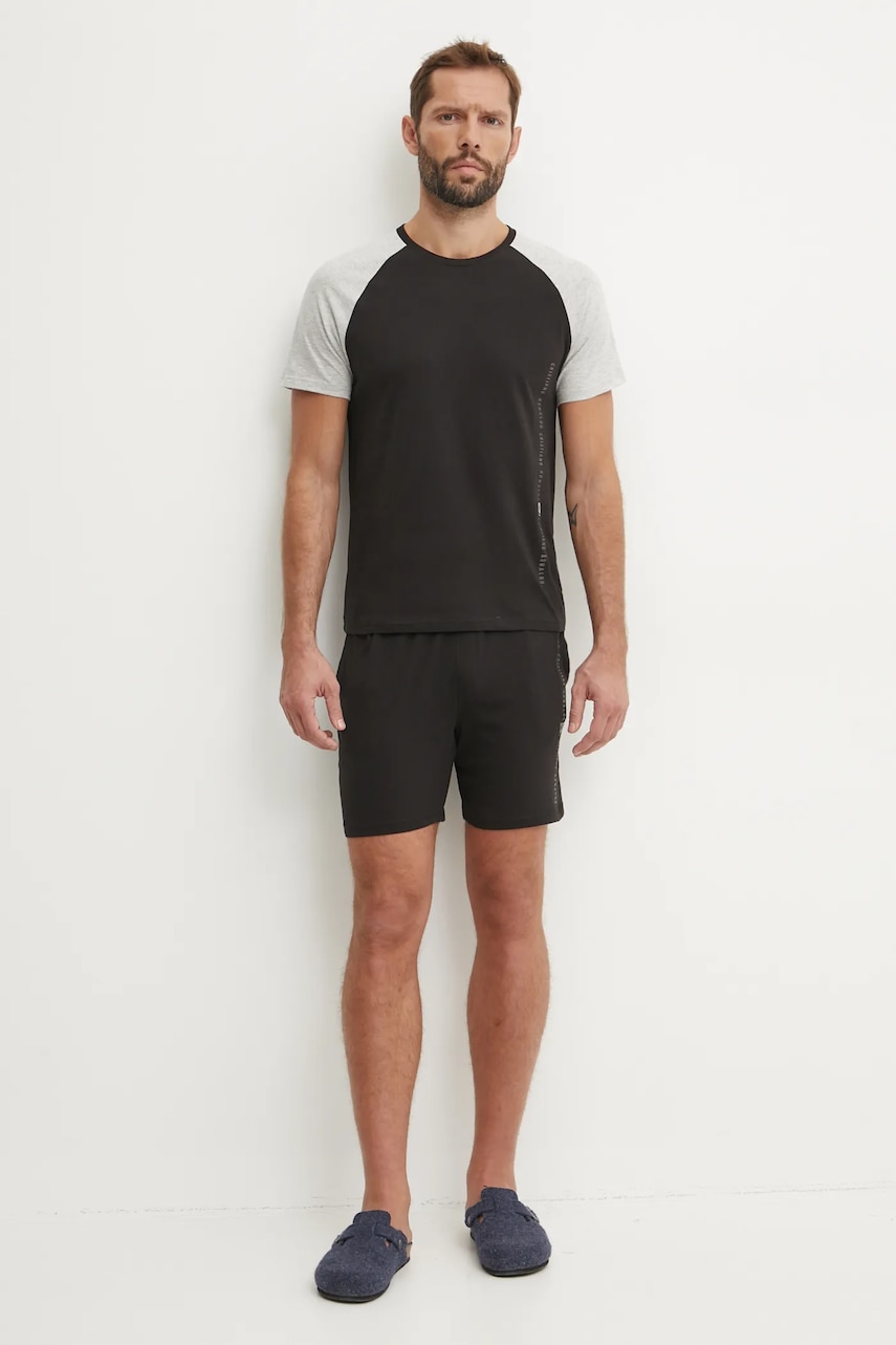 CR7 Cristiano Ronaldo pijamale de bumbac culoarea negru, neted CR7 Cristiano Ronaldo pijamale de bumbac culoarea negru, neted