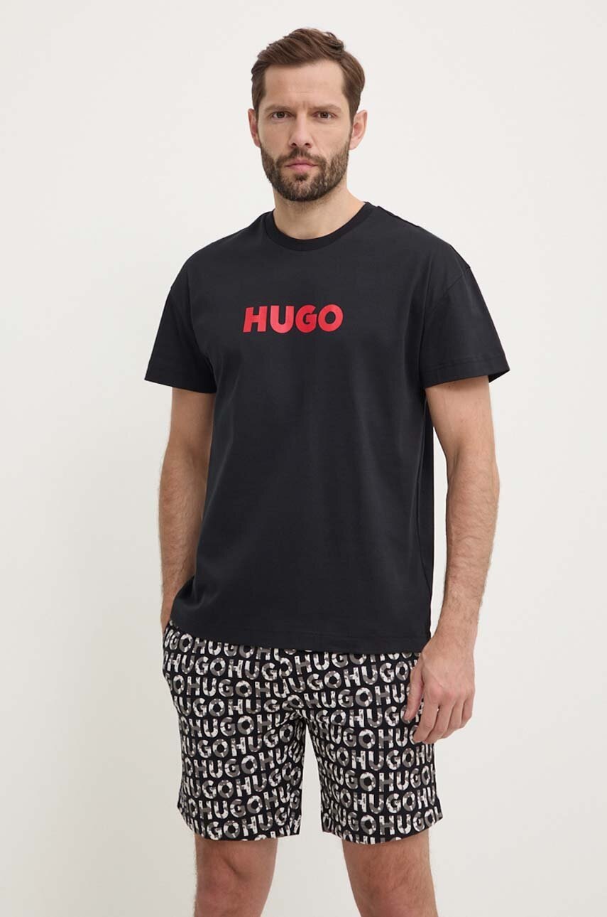 

Памучна пижама HUGO в черно с десен 50514972, Черен