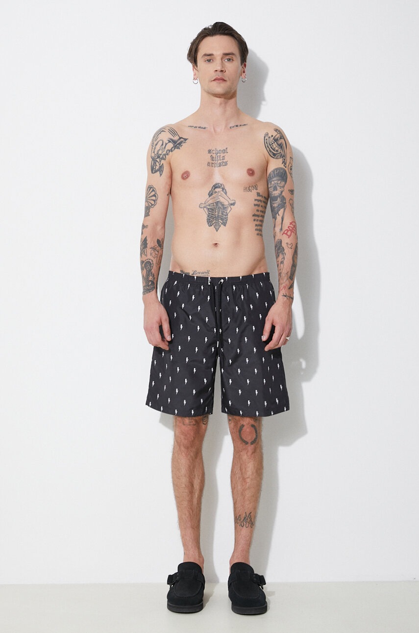 Σορτς κολύμβησης Neil Barrett All-Over Micro Bolts Swim Long Shorts χρώμα: μαύρο, MY58026B-Y068-524N φωτογραφία