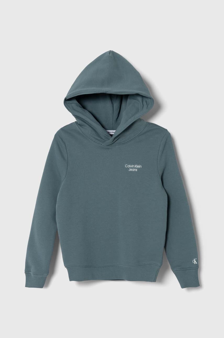 

Детски суичър Calvin Klein Jeans в синьо с качулка с принт, Син