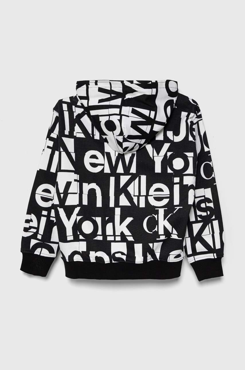 Детская хлопковая кофта Calvin Klein Jeans цвет чёрный с капюшоном узор