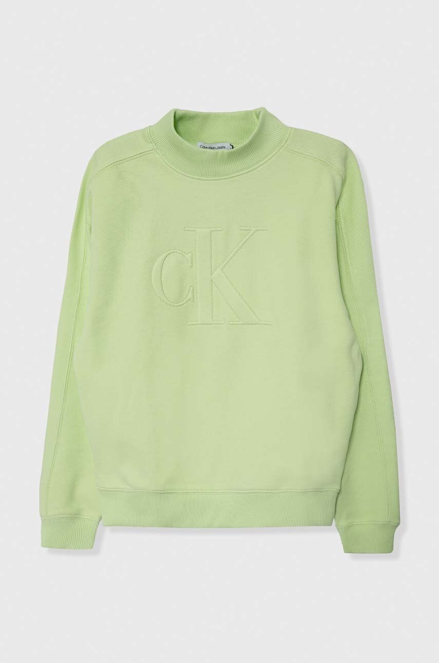 Levně Dětská mikina Calvin Klein Jeans zelená barva, s aplikací