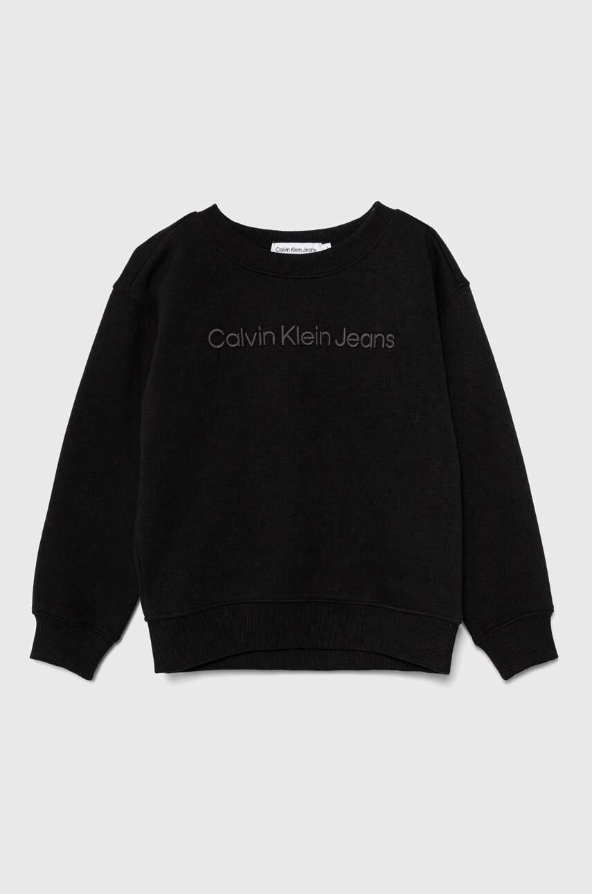 

Детски суичър Calvin Klein Jeans в черно с апликация, Черен