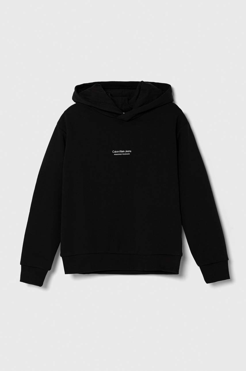 

Детски суичър Calvin Klein Jeans в черно с качулка с принт, Черен