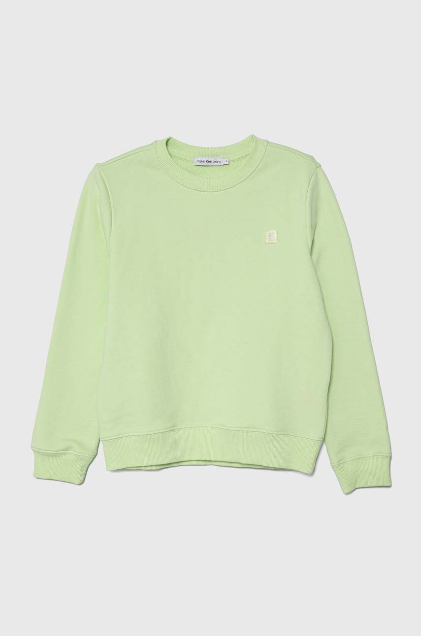 Levně Dětská mikina Calvin Klein Jeans zelená barva, hladká