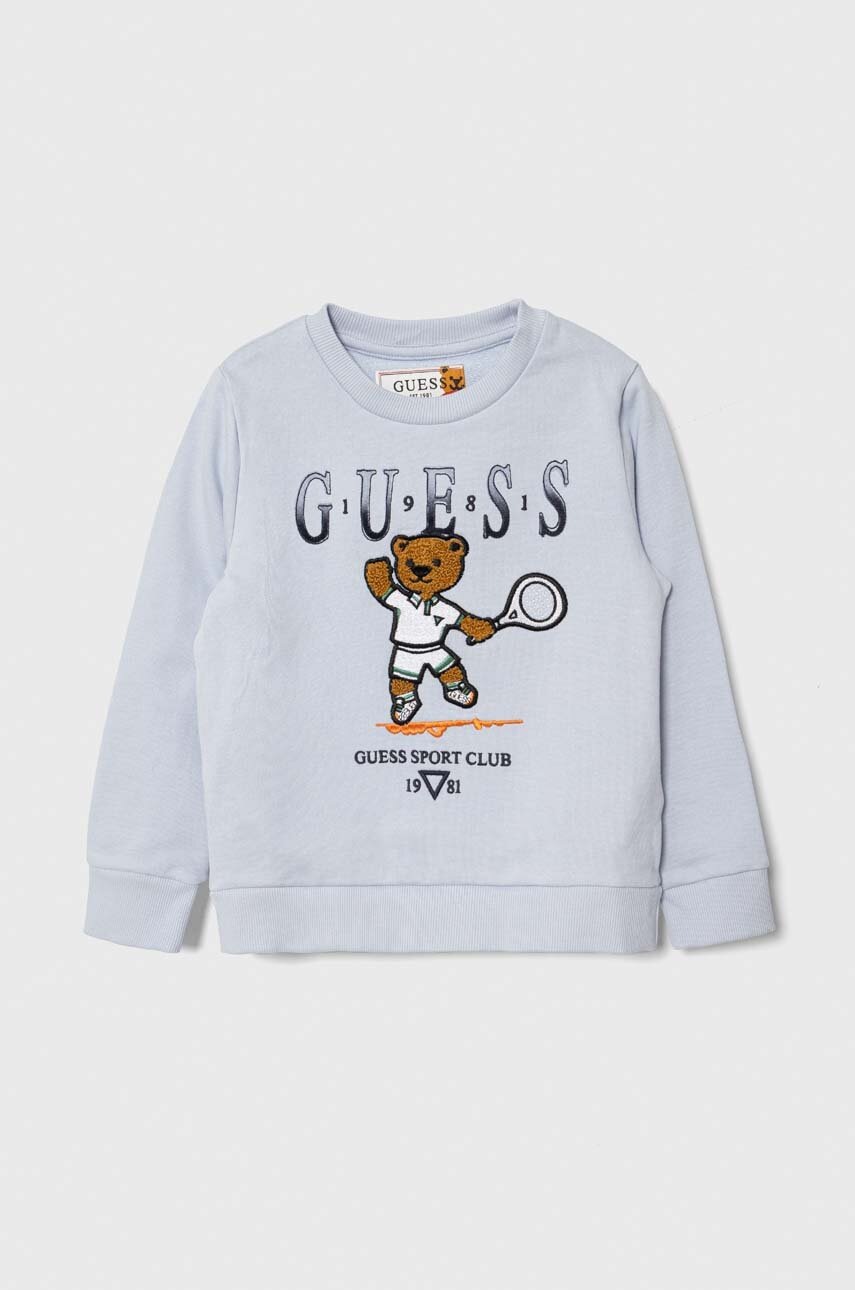

Детски памучен суичър Guess в синьо с апликация, Син