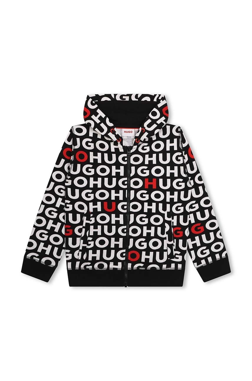 Детская кофта HUGO цвет чёрный с капюшоном узор