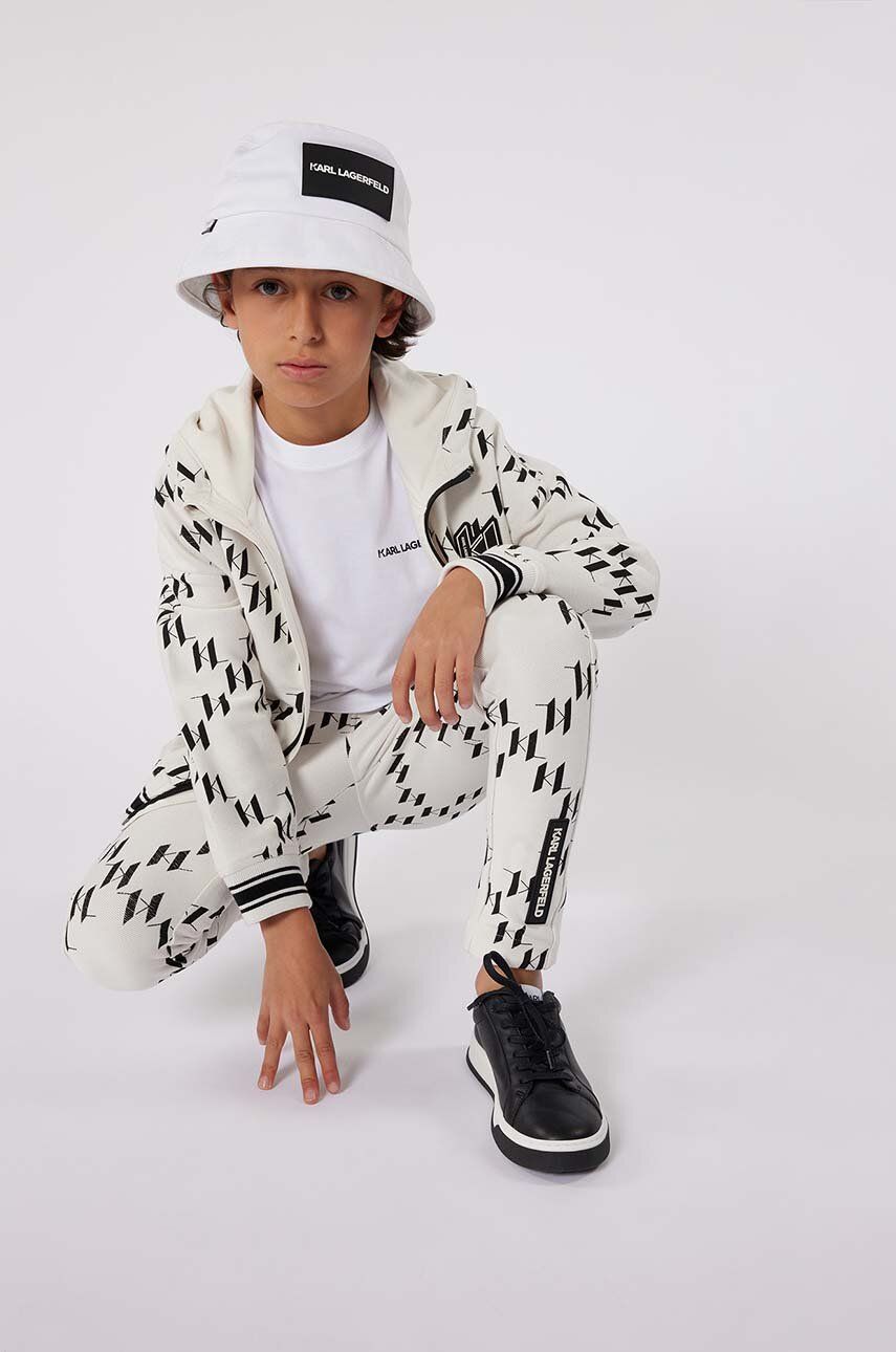 Karl Lagerfeld hanorac de bumbac pentru copii culoarea bej, cu glugă, modelator
