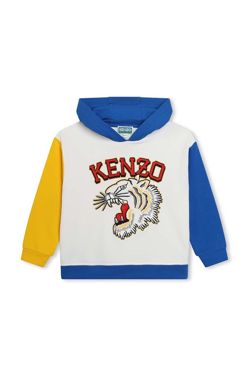 Детская хлопковая кофта Kenzo Kids цвет белый с капюшоном с аппликацией Детская хлопковая кофта Kenzo Kids цвет белый с капюшоном с аппликацией