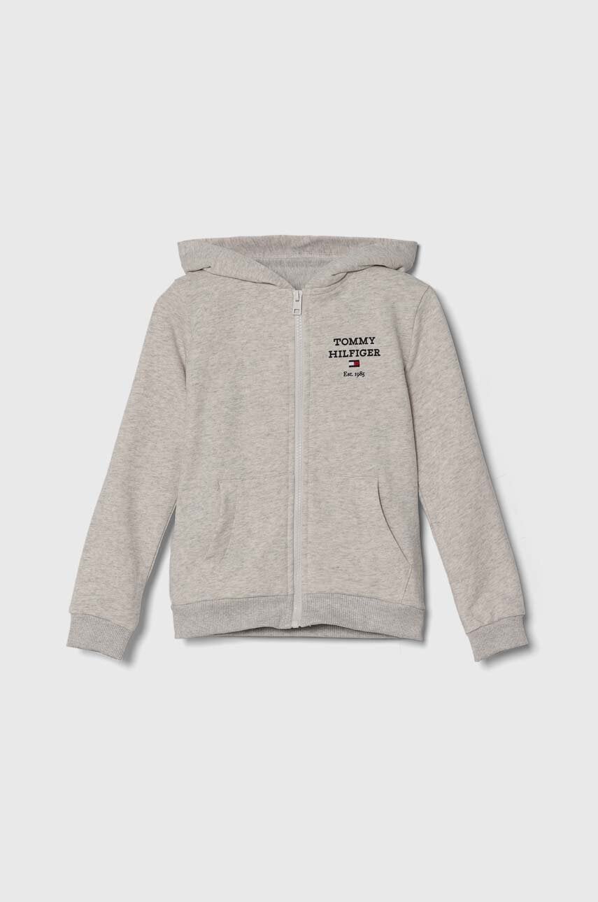 Детская кофта Tommy Hilfiger цвет серый с капюшоном с принтом Детская кофта Tommy Hilfiger цвет серый с капюшоном с принтом