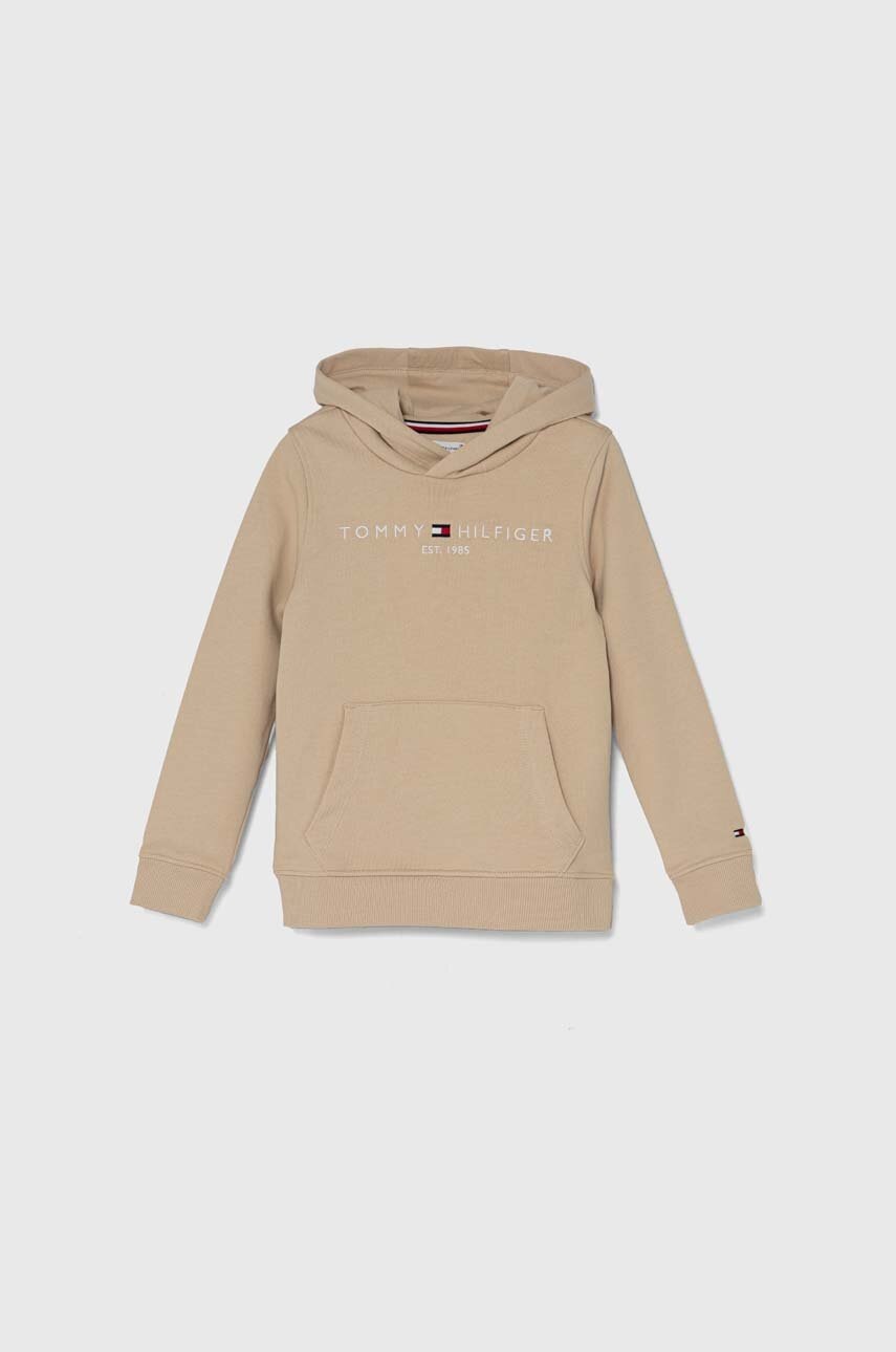 

Детски памучен суичър Tommy Hilfiger в бежово с качулка с апликация, Бежов